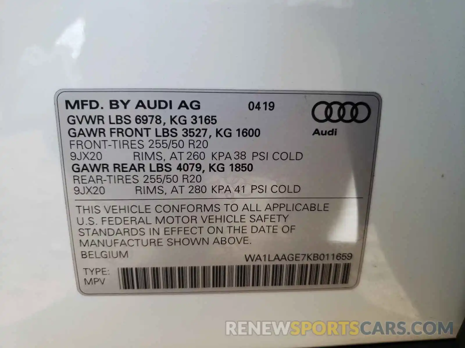 10 Photograph of a damaged car WA1LAAGE7KB011659 AUDI E-TRON 2019