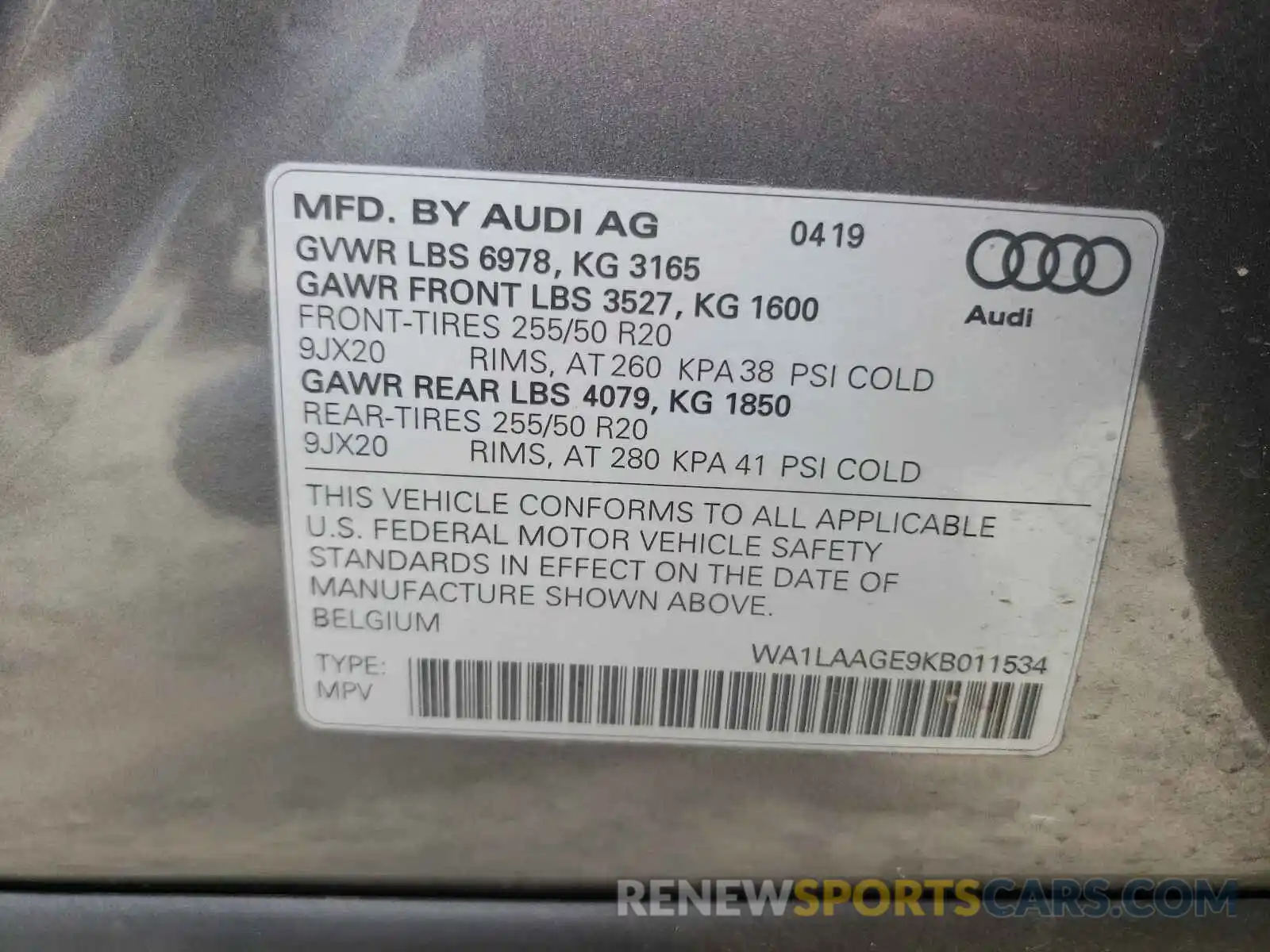 10 Photograph of a damaged car WA1LAAGE9KB011534 AUDI E-TRON 2019