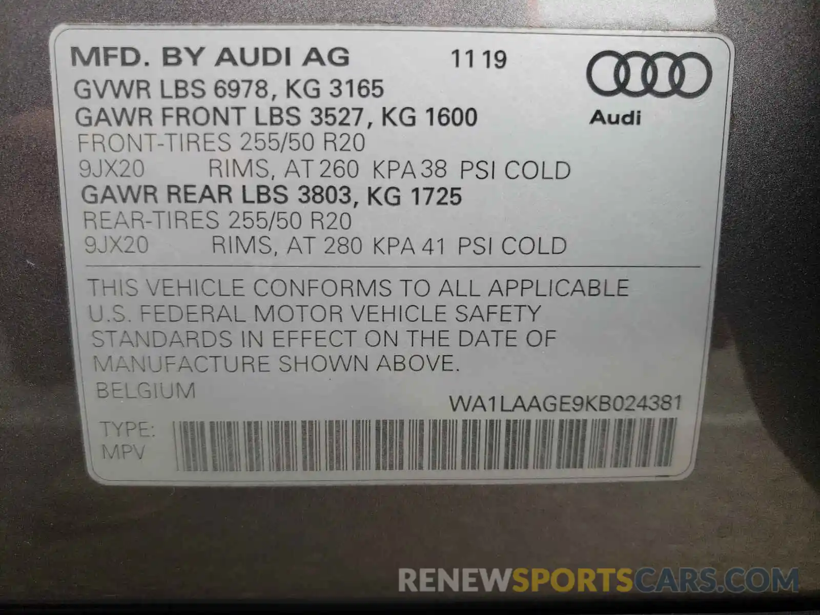 10 Фотография поврежденного автомобиля WA1LAAGE9KB024381 AUDI E-TRON 2019