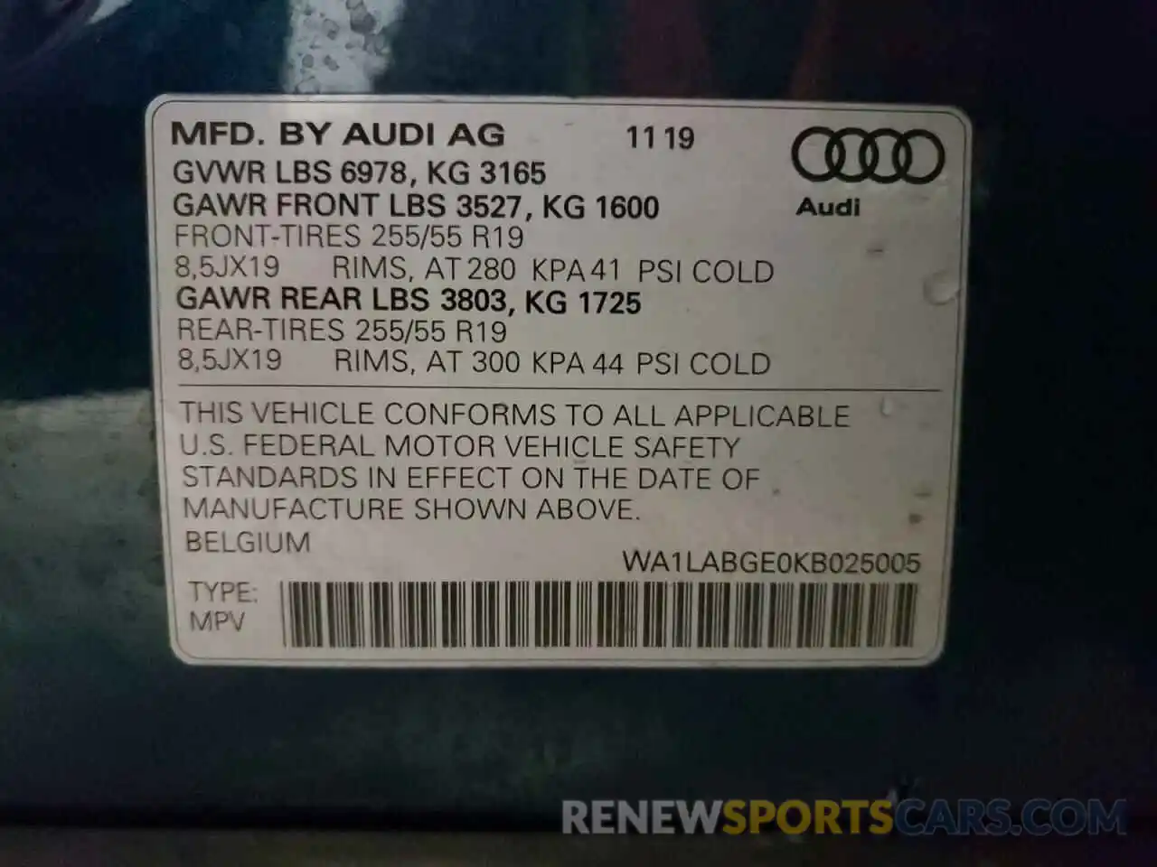 10 Photograph of a damaged car WA1LABGE0KB025005 AUDI E-TRON 2019