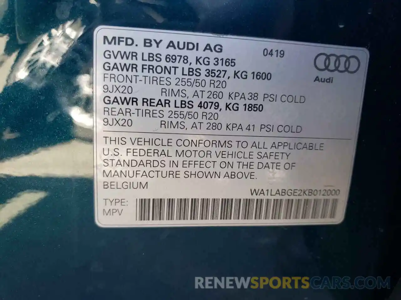 10 Photograph of a damaged car WA1LABGE2KB012000 AUDI E-TRON 2019