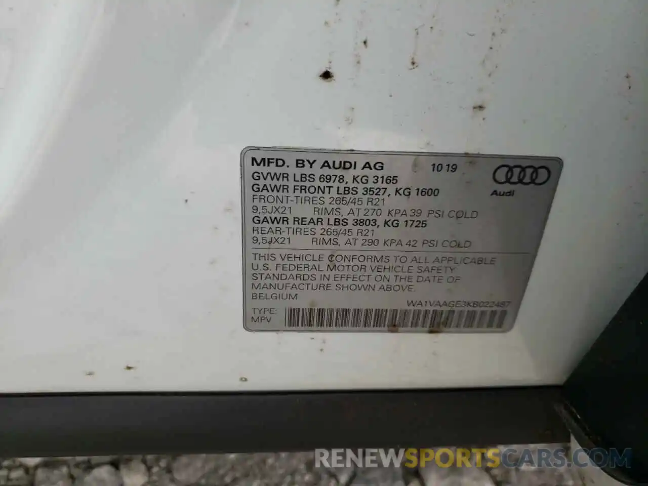 10 Photograph of a damaged car WA1VAAGE3KB022487 AUDI E-TRON 2019