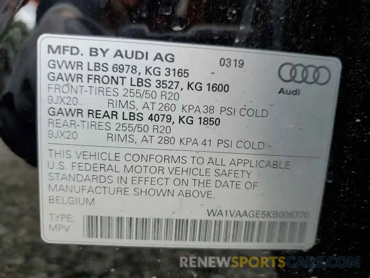 13 Photograph of a damaged car WA1VAAGE5KB008770 AUDI E-TRON 2019