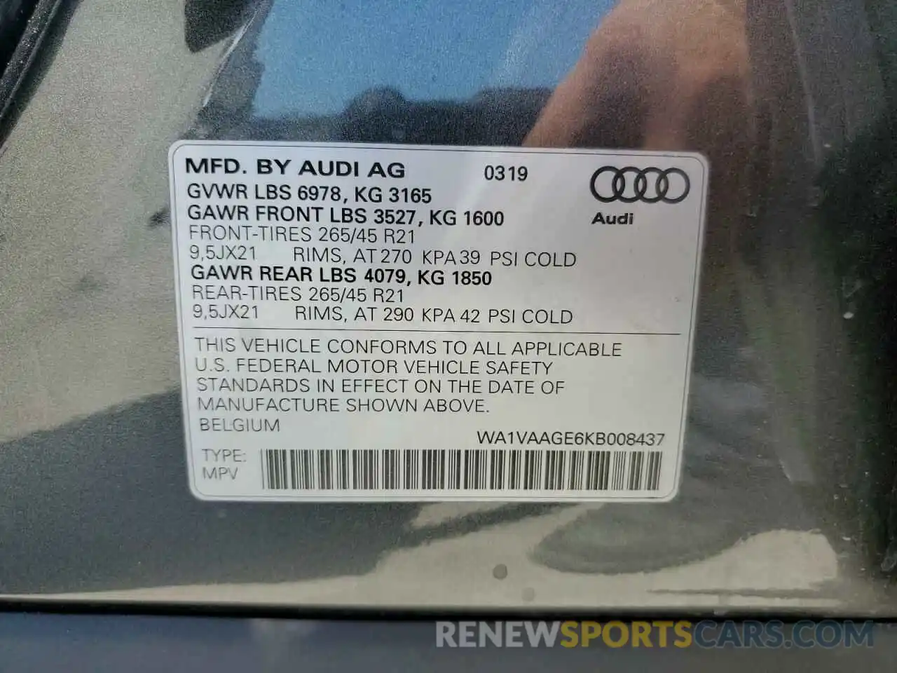 10 Photograph of a damaged car WA1VAAGE6KB008437 AUDI E-TRON 2019