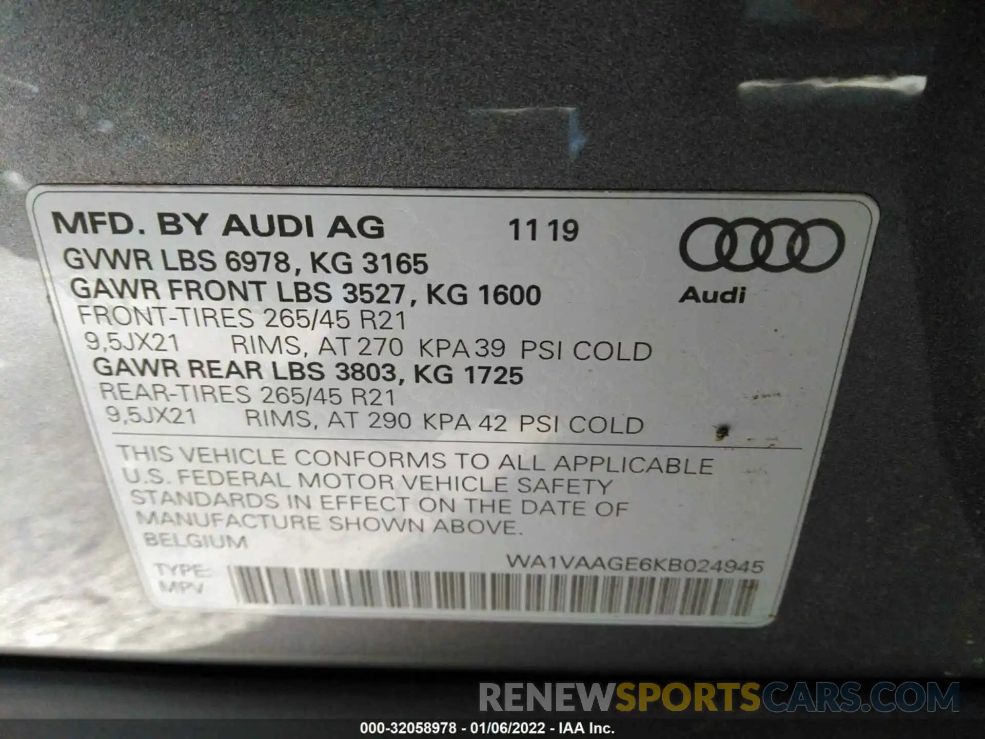 9 Фотография поврежденного автомобиля WA1VAAGE6KB024945 AUDI E-TRON 2019