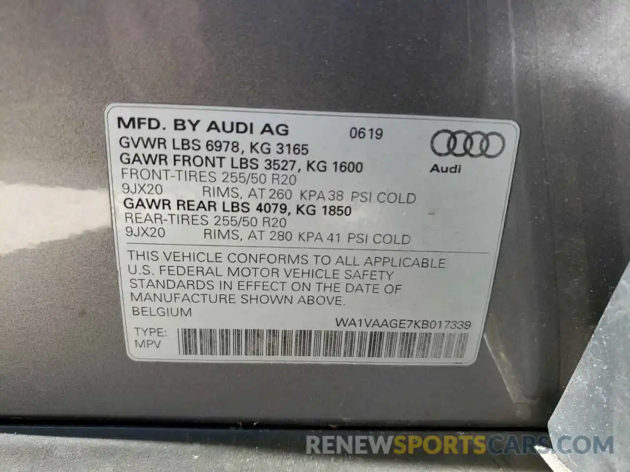 10 Photograph of a damaged car WA1VAAGE7KB017339 AUDI E-TRON 2019