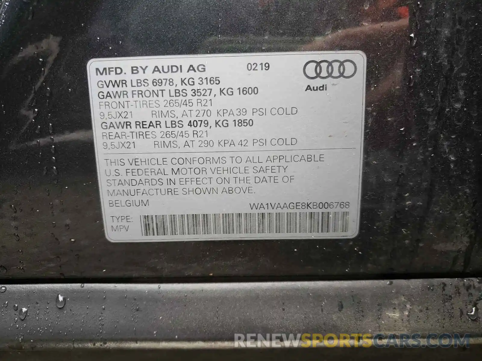 10 Photograph of a damaged car WA1VAAGE8KB006768 AUDI E-TRON 2019