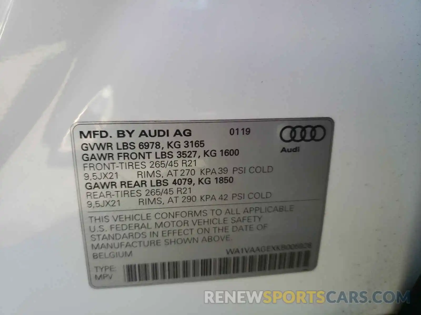 10 Photograph of a damaged car WA1VAAGEXKB005928 AUDI E-TRON 2019