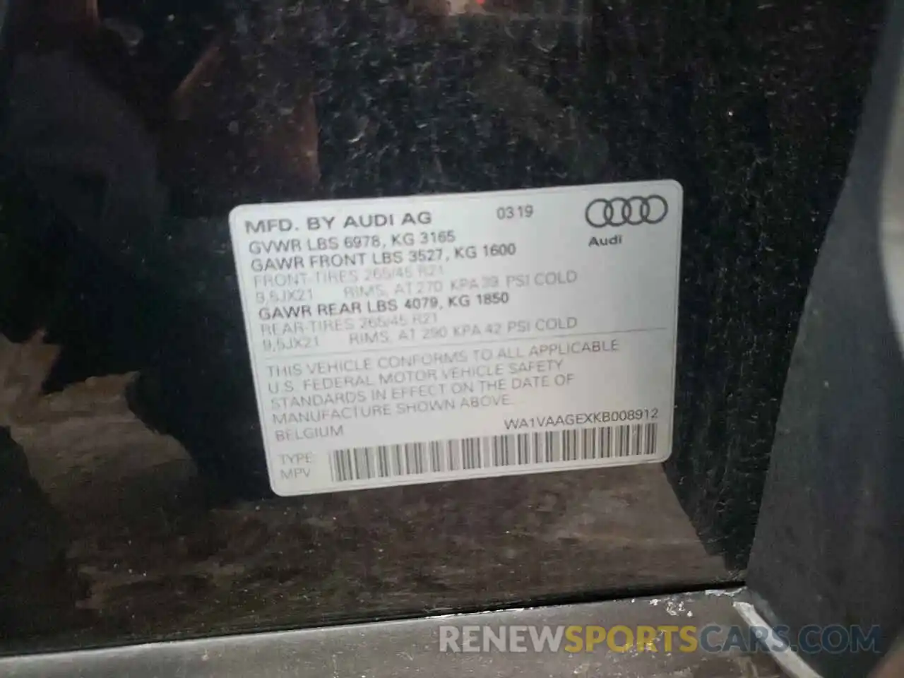 10 Photograph of a damaged car WA1VAAGEXKB008912 AUDI E-TRON 2019