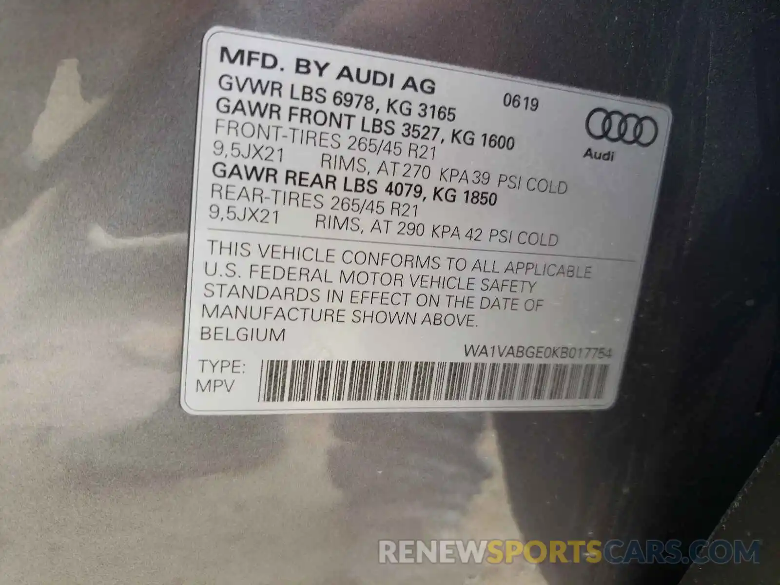 10 Photograph of a damaged car WA1VABGE0KB017754 AUDI E-TRON 2019