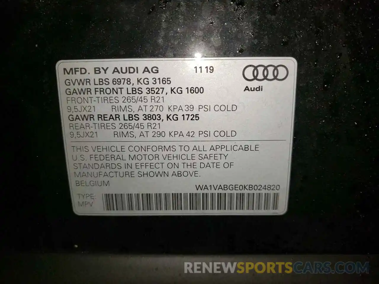 10 Photograph of a damaged car WA1VABGE0KB024820 AUDI E-TRON 2019