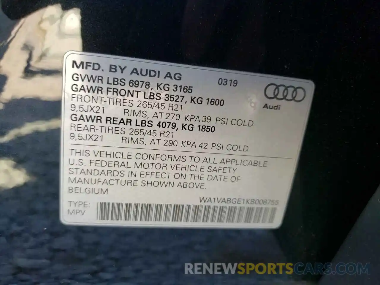 10 Photograph of a damaged car WA1VABGE1KB008755 AUDI E-TRON 2019