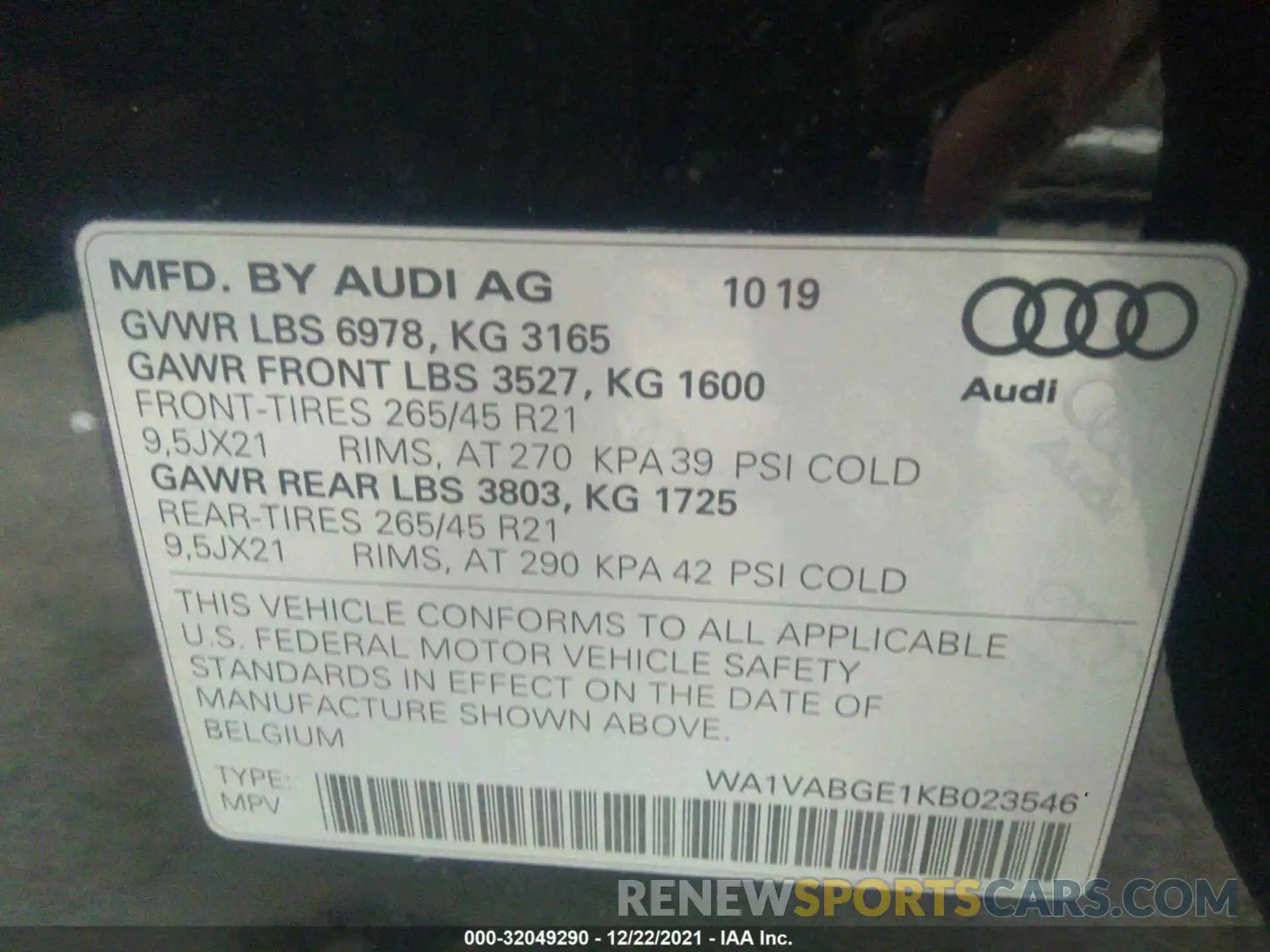 9 Photograph of a damaged car WA1VABGE1KB023546 AUDI E-TRON 2019