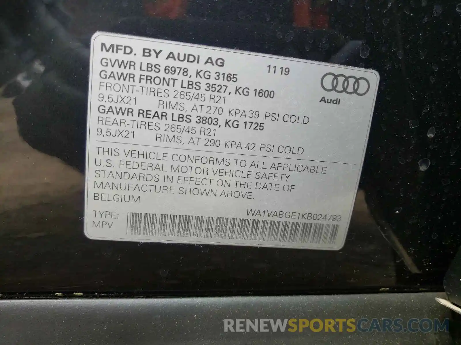 10 Photograph of a damaged car WA1VABGE1KB024793 AUDI E-TRON 2019