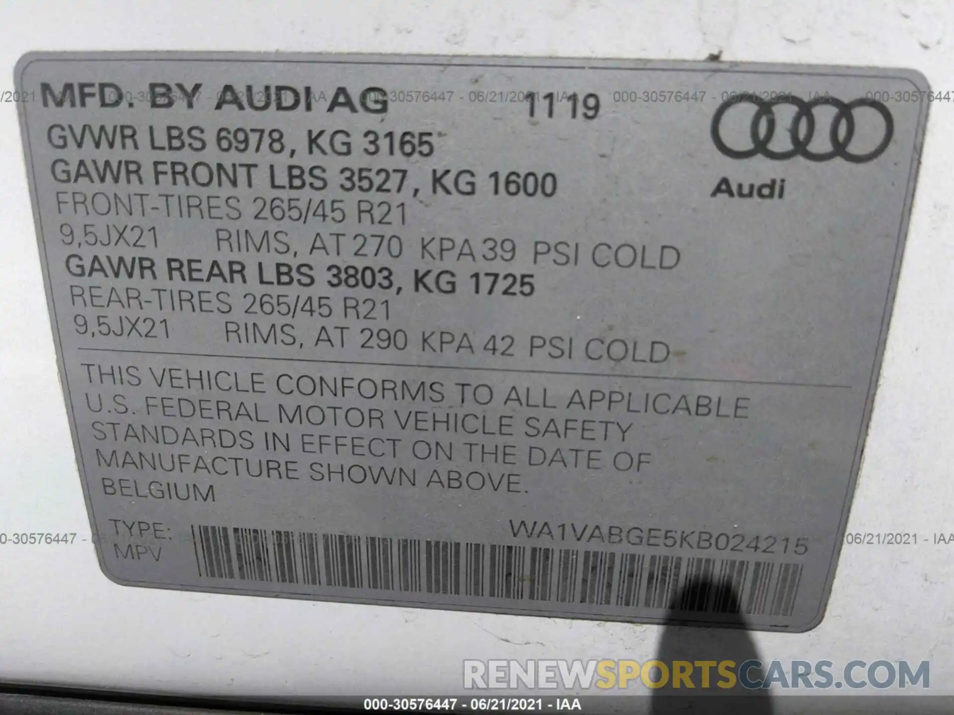 9 Photograph of a damaged car WA1VABGE5KB024215 AUDI E-TRON 2019