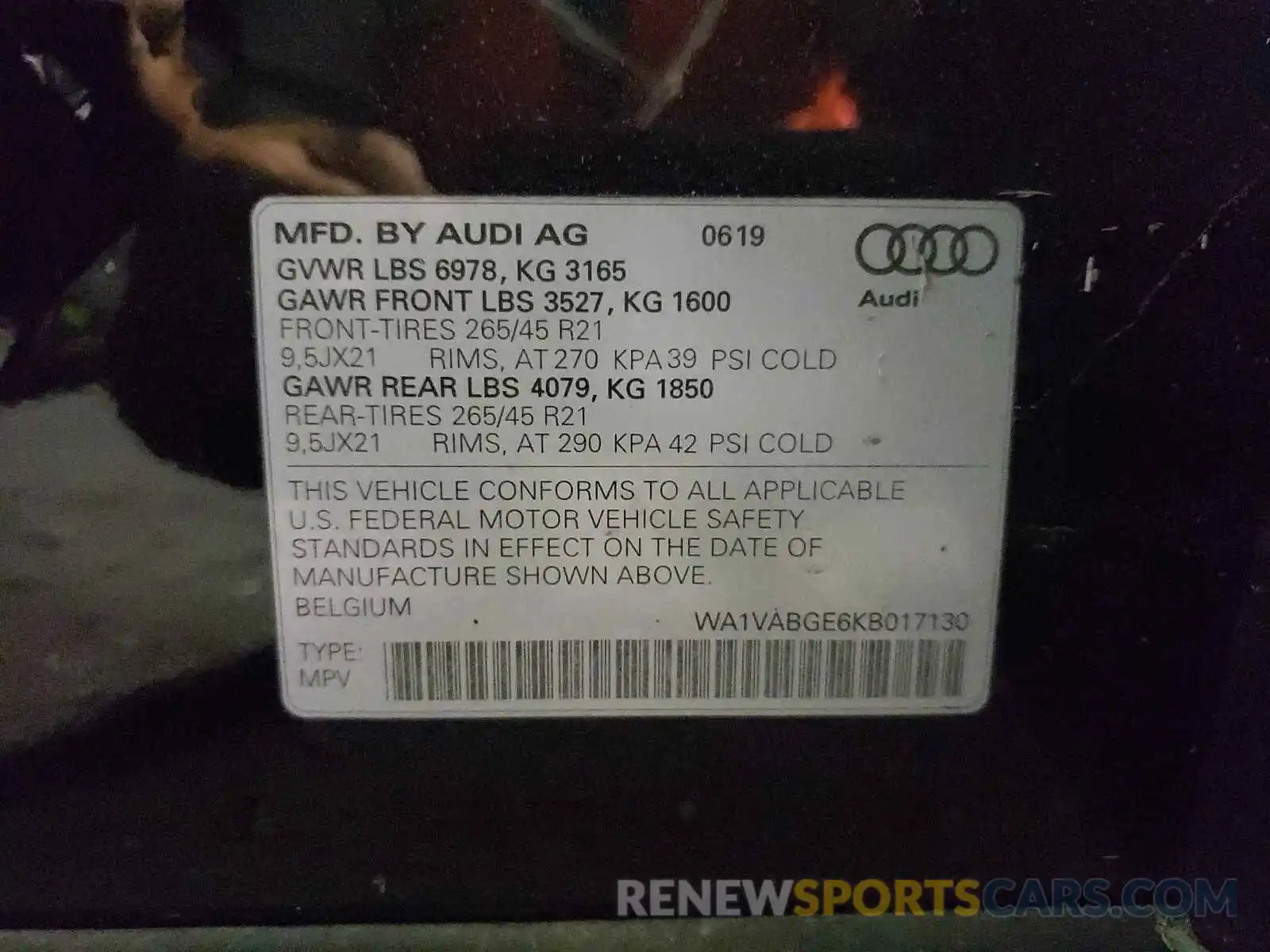 10 Photograph of a damaged car WA1VABGE6KB017130 AUDI E-TRON 2019