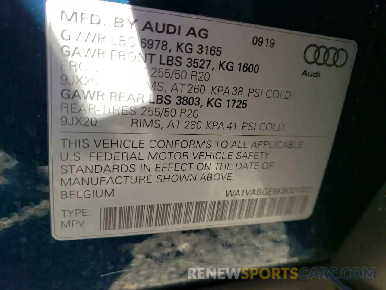 10 Photograph of a damaged car WA1VABGE6KB021923 AUDI E-TRON 2019