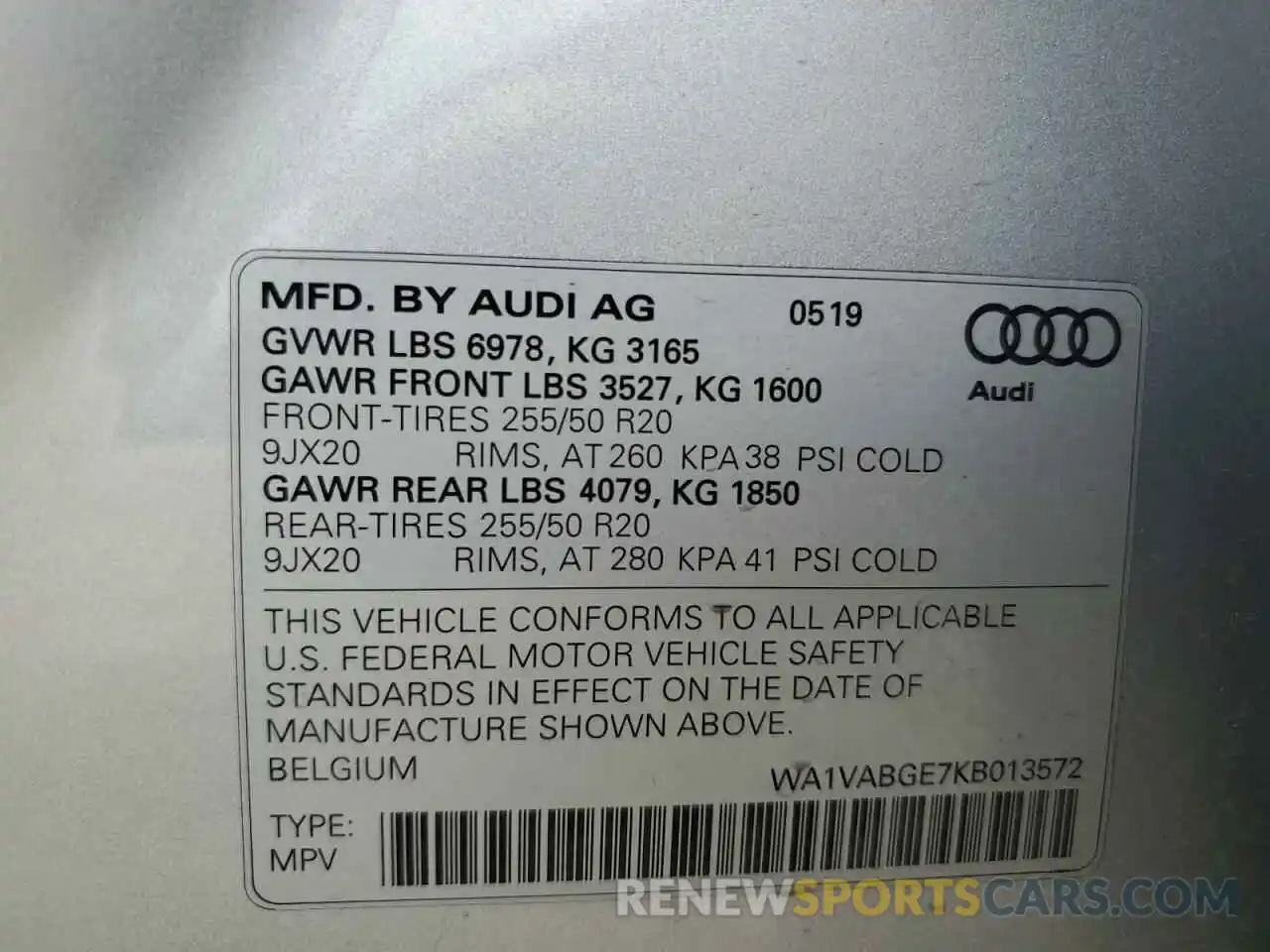 10 Photograph of a damaged car WA1VABGE7KB013572 AUDI E-TRON 2019