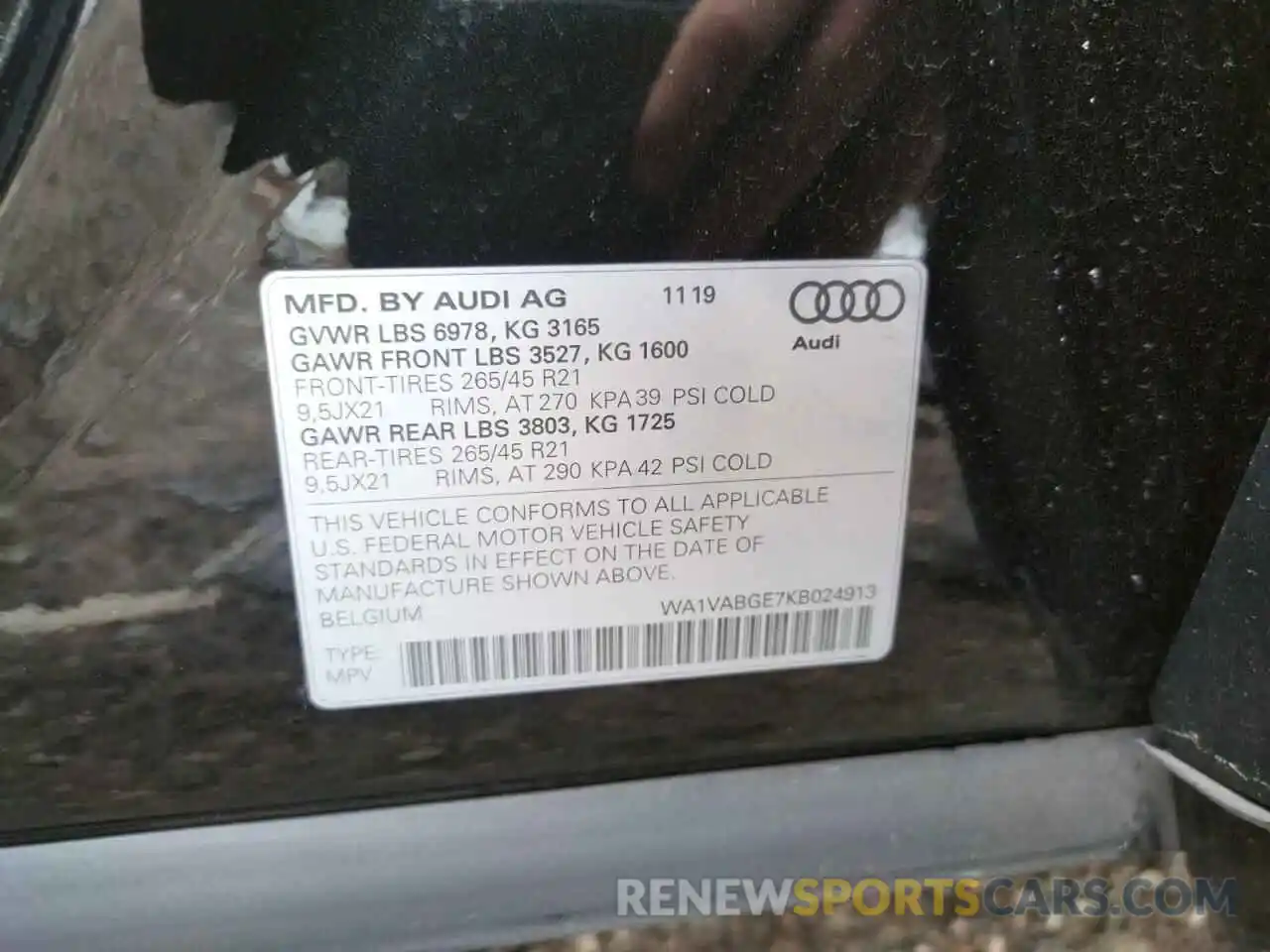 10 Фотография поврежденного автомобиля WA1VABGE7KB024913 AUDI E-TRON 2019