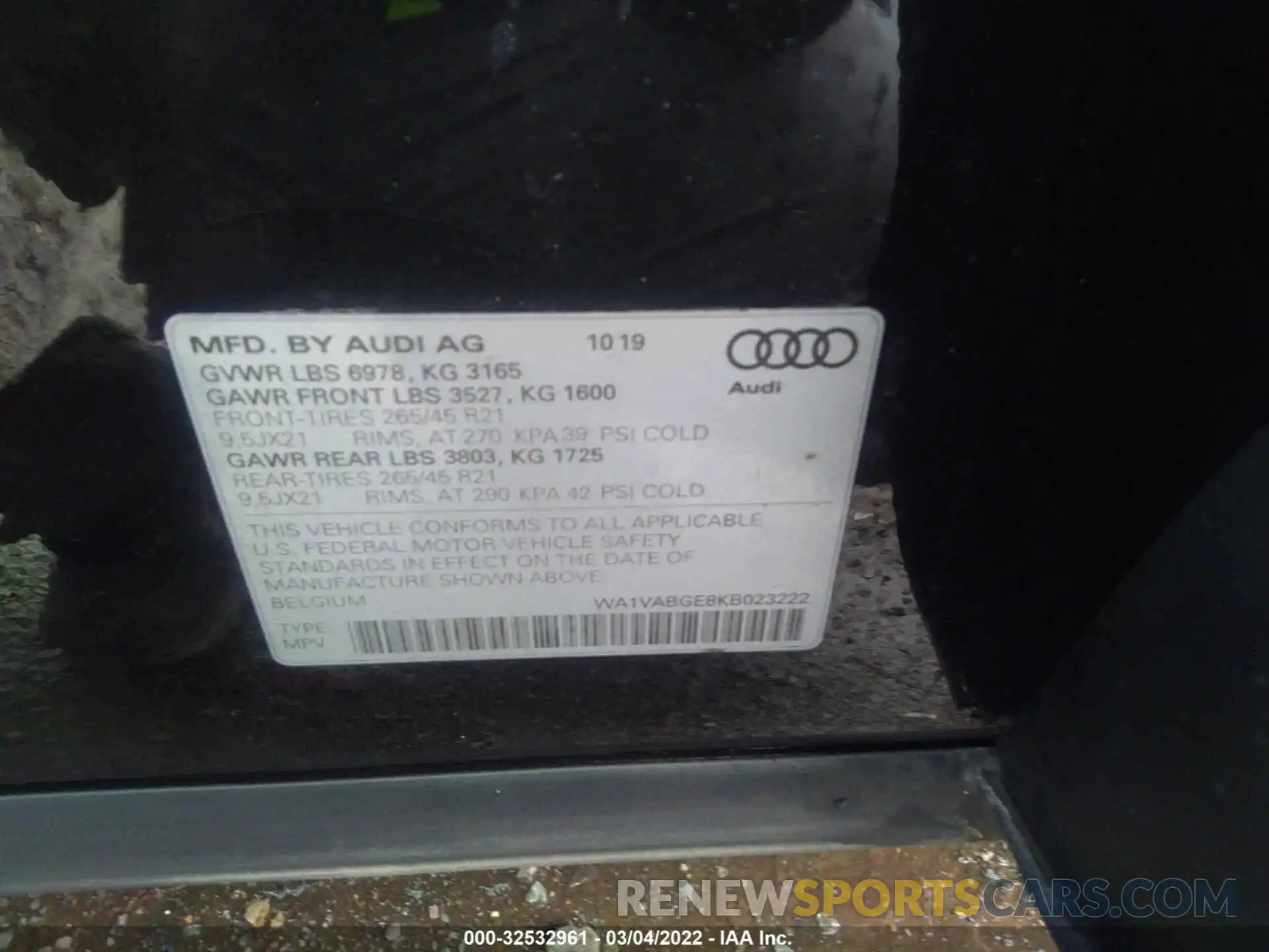 9 Фотография поврежденного автомобиля WA1VABGE8KB023222 AUDI E-TRON 2019