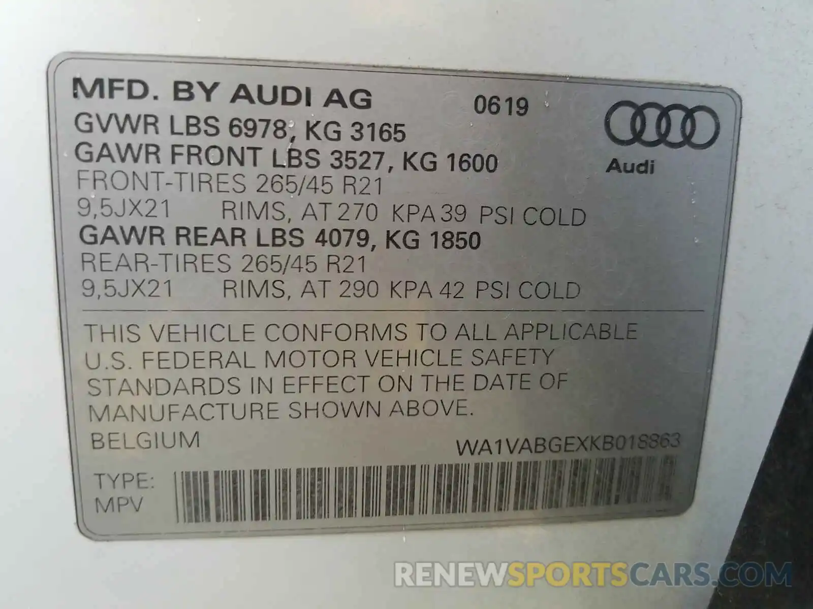 10 Photograph of a damaged car WA1VABGEXKB018863 AUDI E-TRON 2019