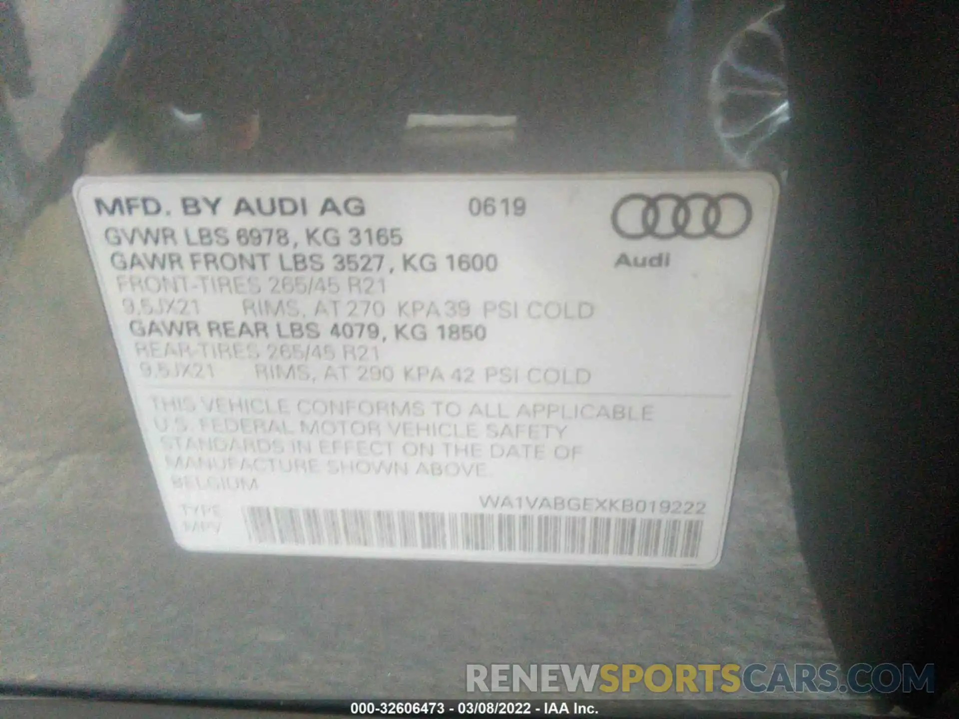 9 Photograph of a damaged car WA1VABGEXKB019222 AUDI E-TRON 2019