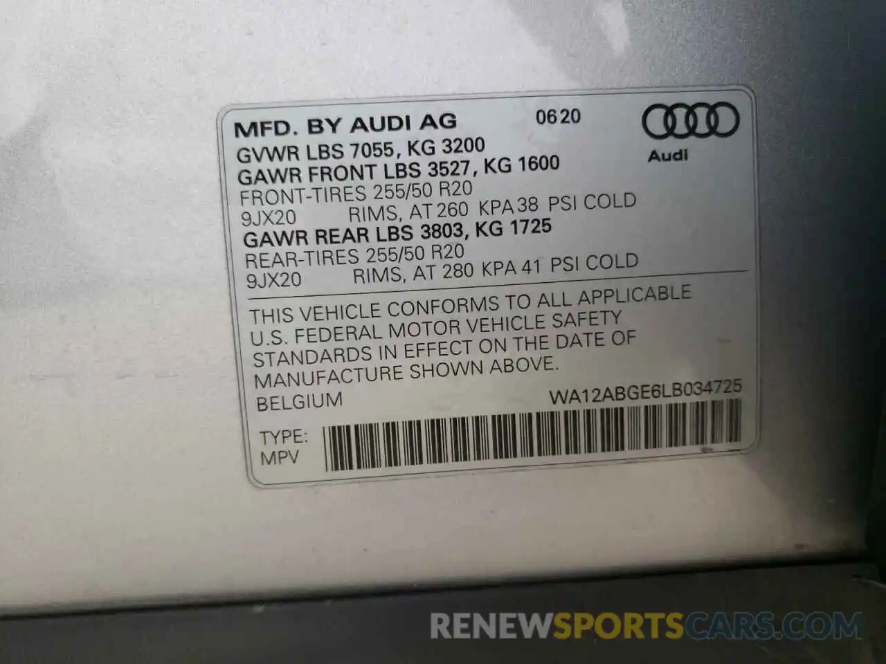 10 Photograph of a damaged car WA12ABGE6LB034725 AUDI E-TRON 2020