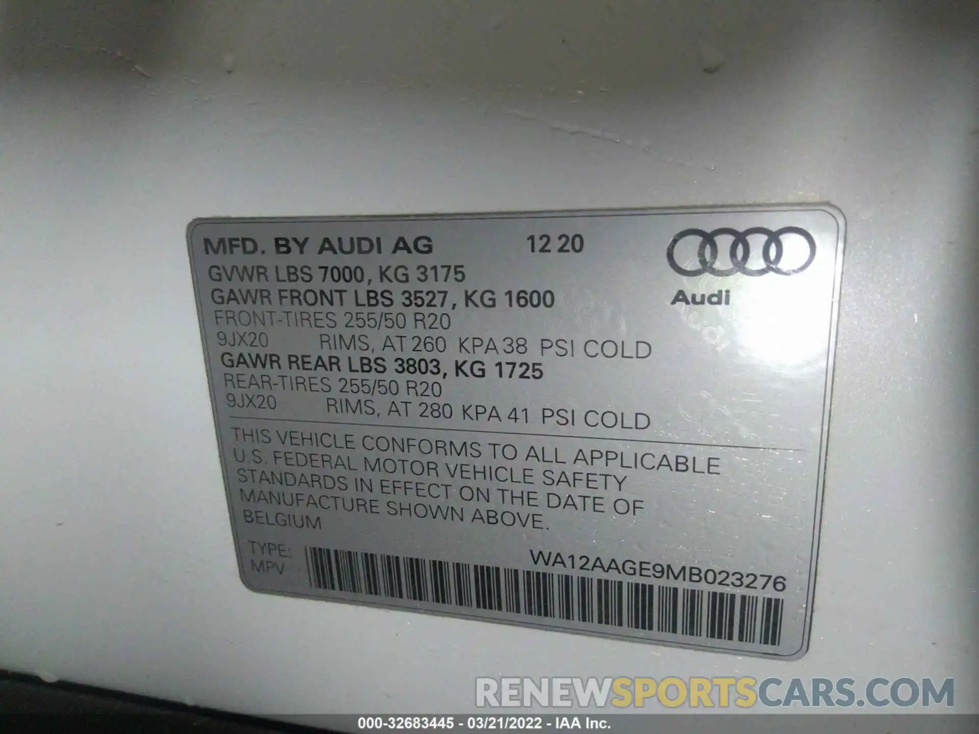 9 Фотография поврежденного автомобиля WA12AAGE9MB023276 AUDI E-TRON 2021