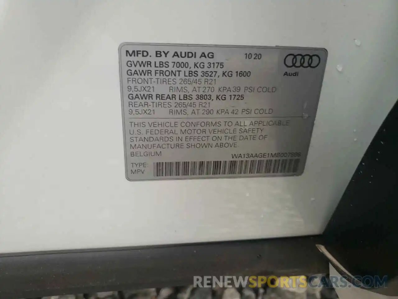 10 Фотография поврежденного автомобиля WA13AAGE1MB007898 AUDI E-TRON 2021