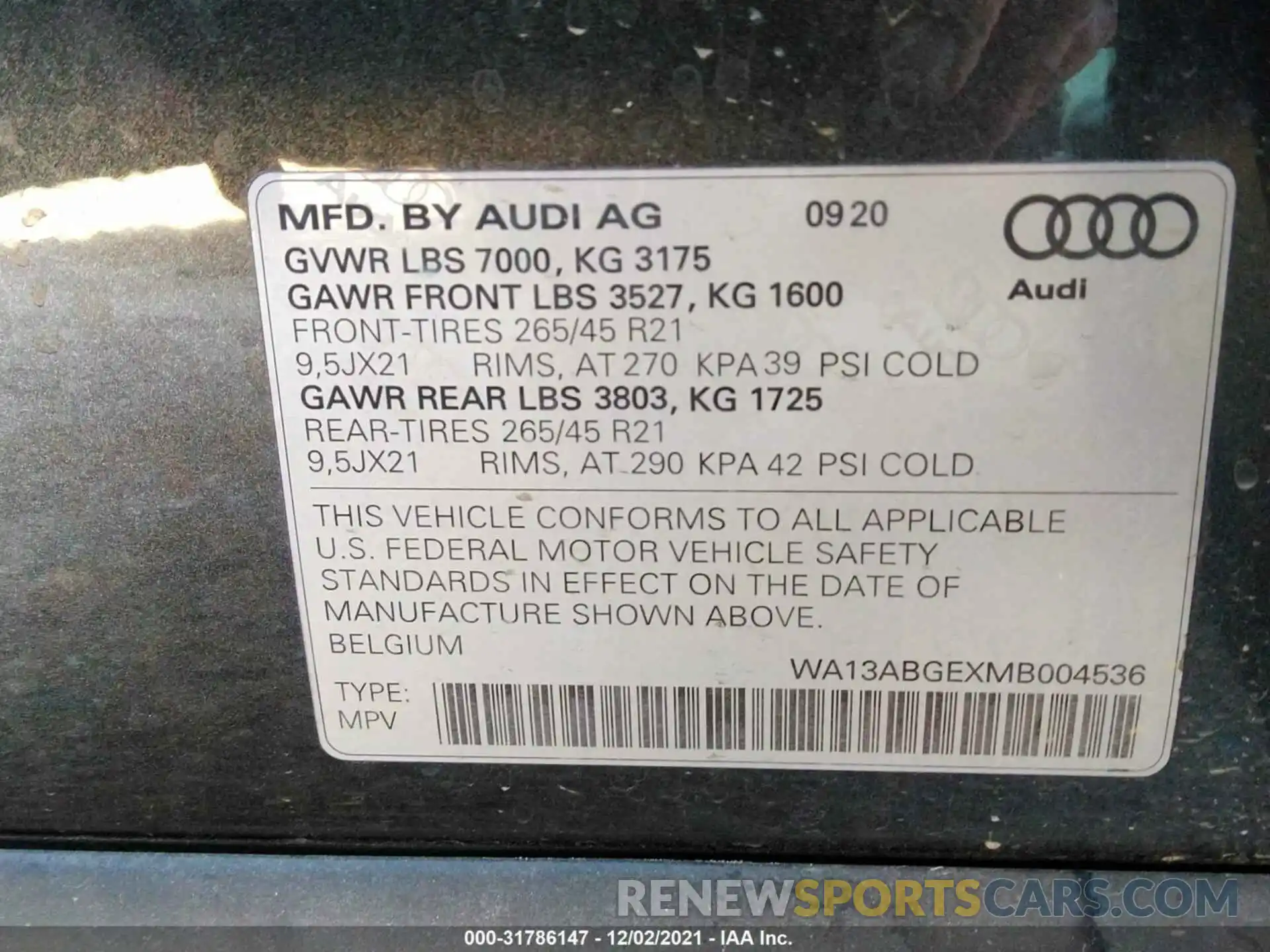 9 Фотография поврежденного автомобиля WA13ABGEXMB004536 AUDI E-TRON 2021