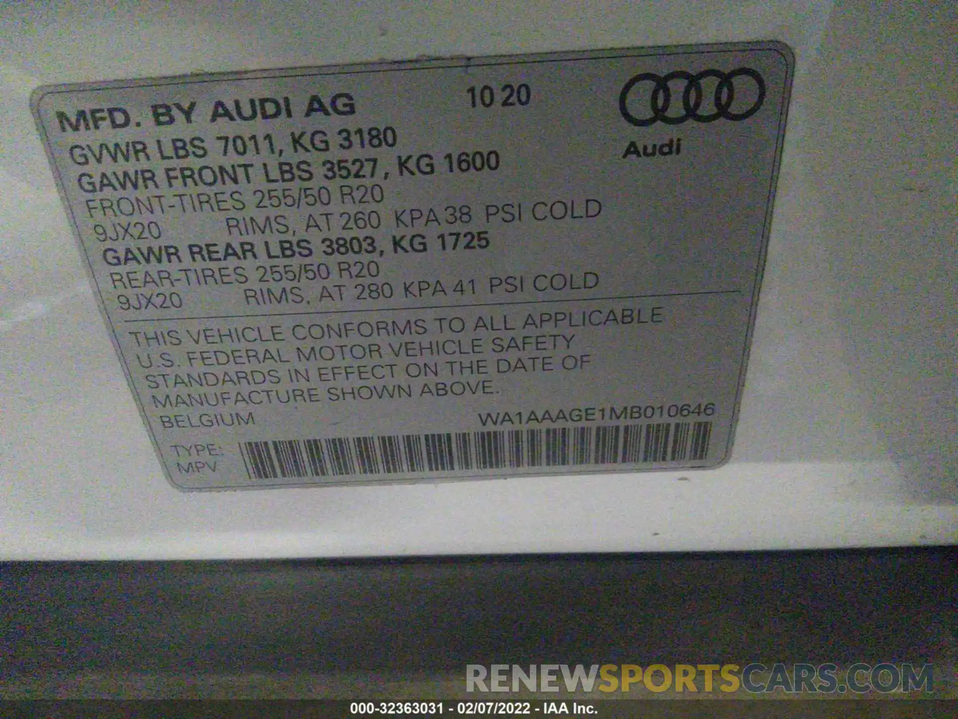 9 Фотография поврежденного автомобиля WA1AAAGE1MB010646 AUDI E-TRON 2021