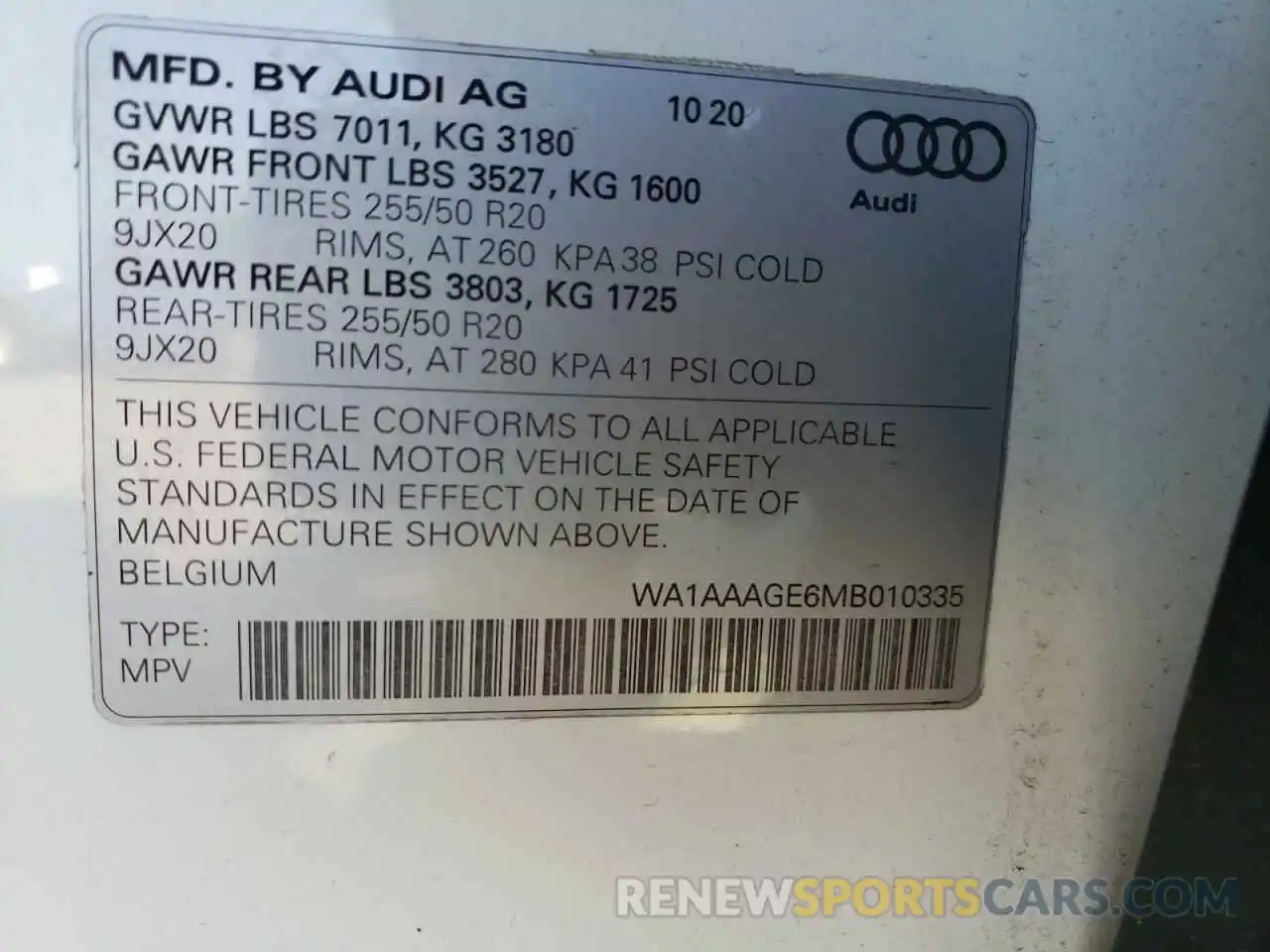 10 Photograph of a damaged car WA1AAAGE6MB010335 AUDI E-TRON 2021