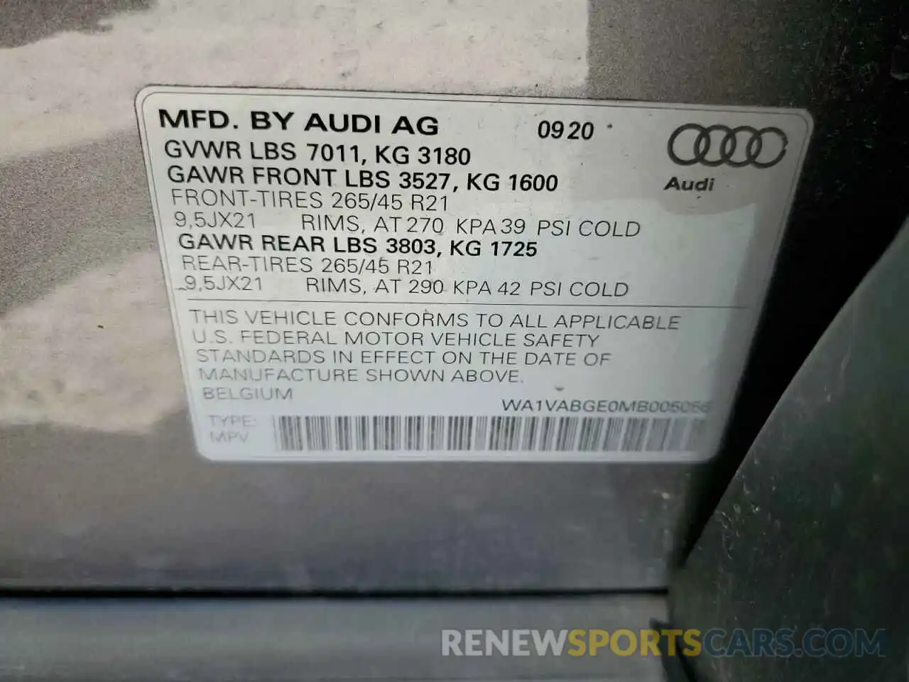 10 Photograph of a damaged car WA1VABGE0MB005056 AUDI E-TRON 2021