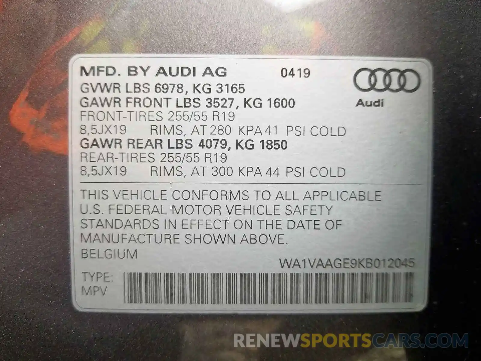 10 Photograph of a damaged car WA1VAAGE9KB012045 AUDI E-TRON PRE 2019