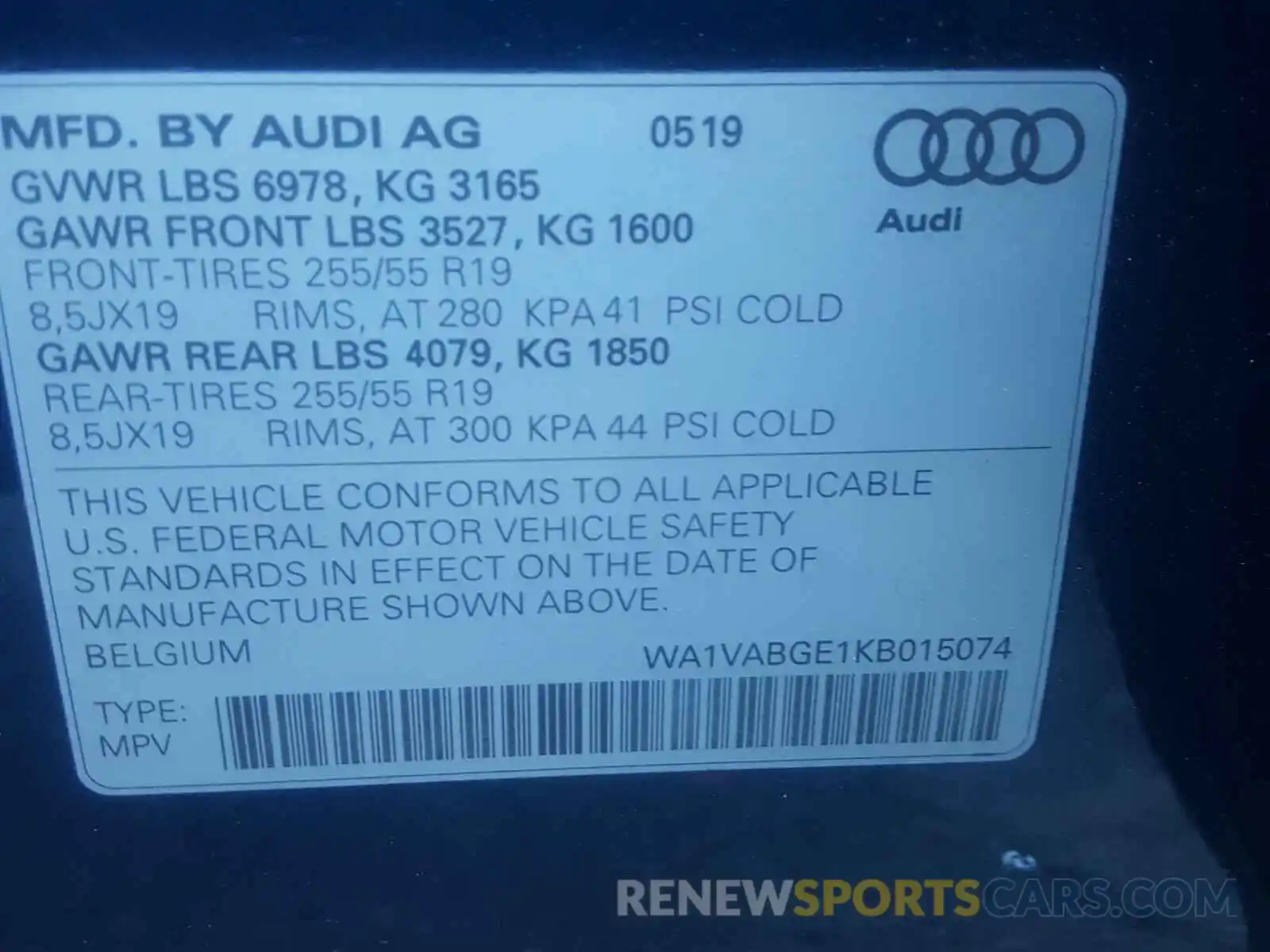 10 Photograph of a damaged car WA1VABGE1KB015074 AUDI E-TRON PRE 2019