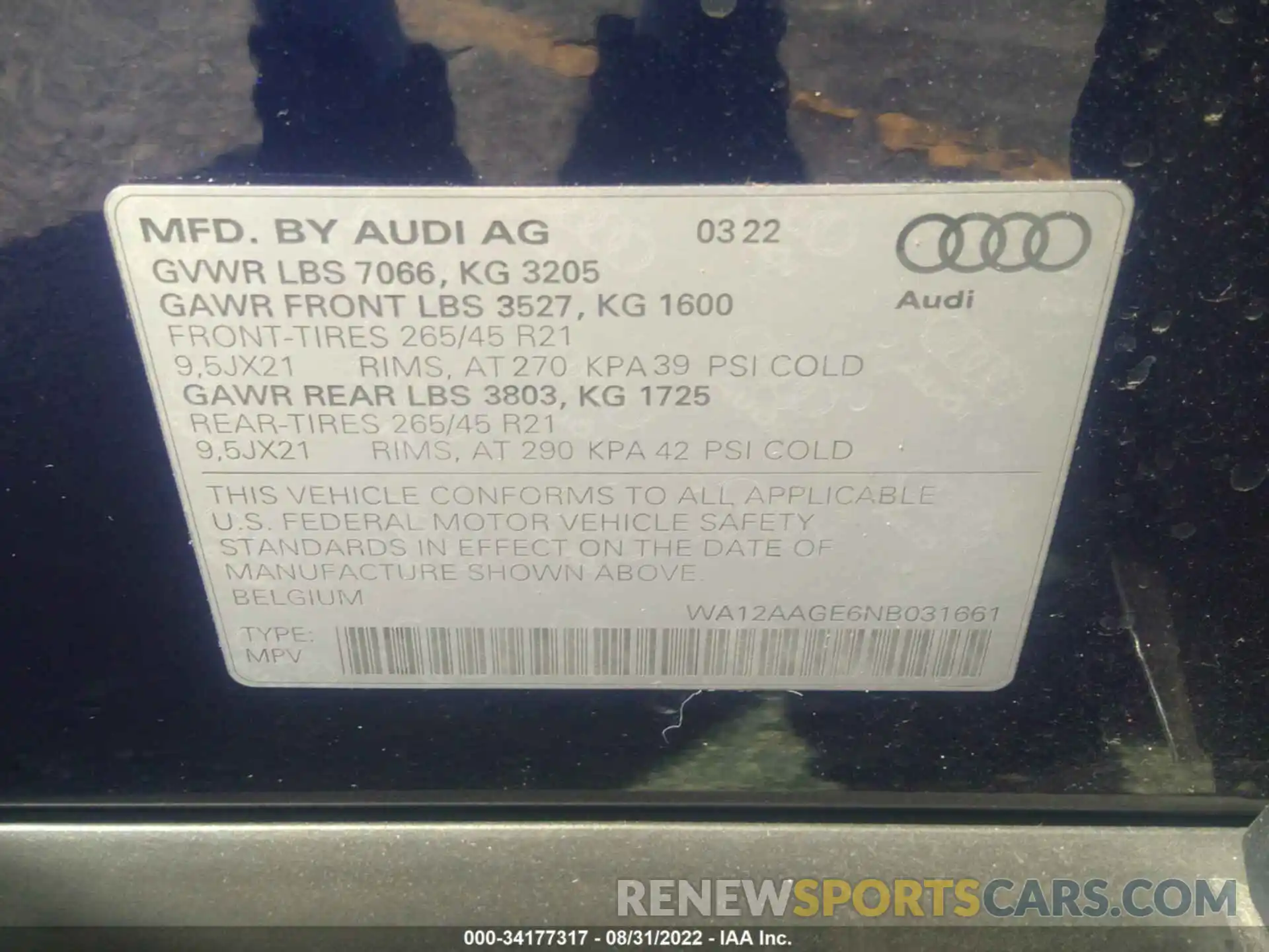 9 Фотография поврежденного автомобиля WA12AAGE6NB031661 AUDI E-TRON SPORTBACK 2022