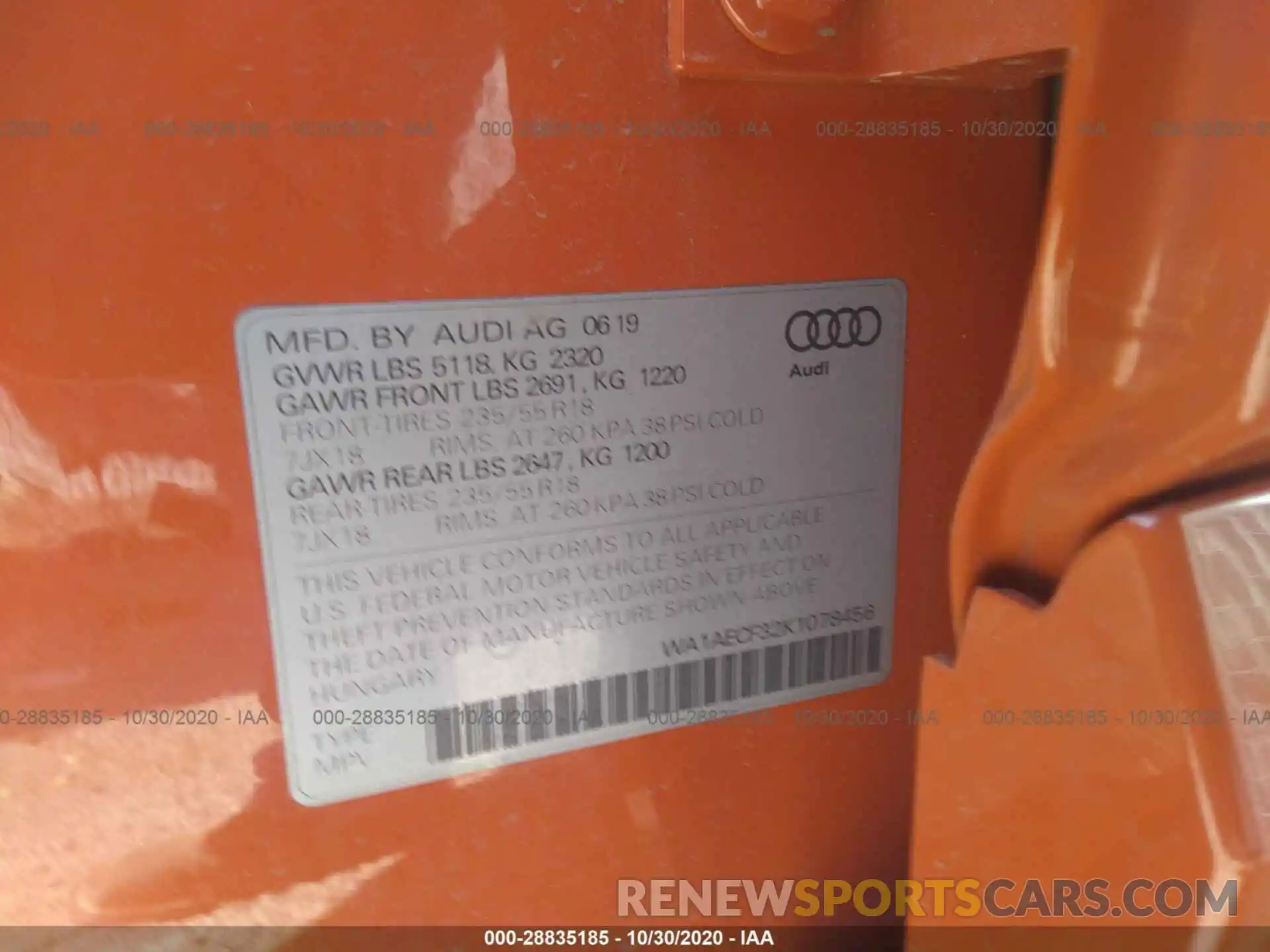 9 Photograph of a damaged car WA1AECF32K1078456 AUDI Q3 2019