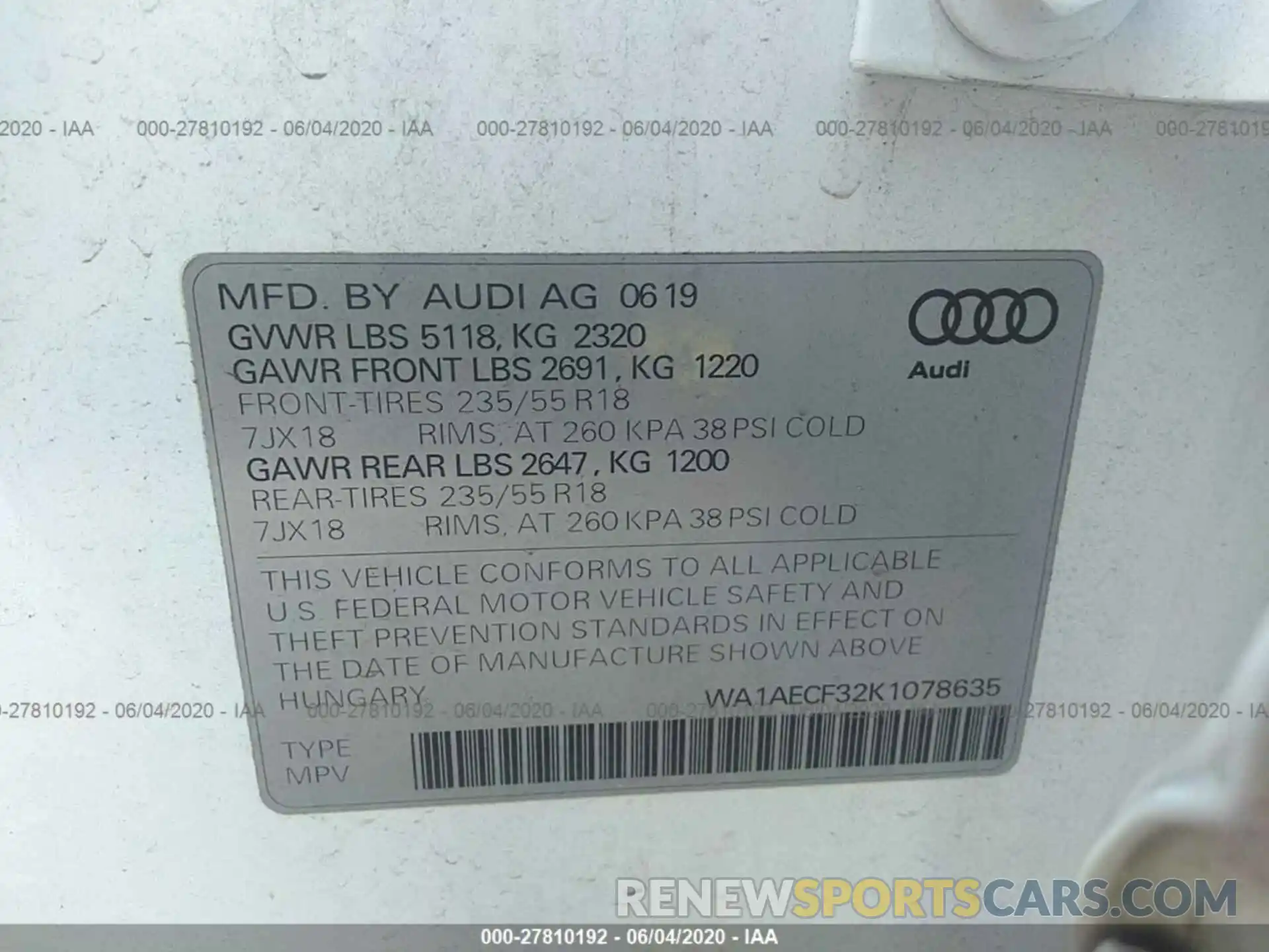 9 Фотография поврежденного автомобиля WA1AECF32K1078635 AUDI Q3 2019