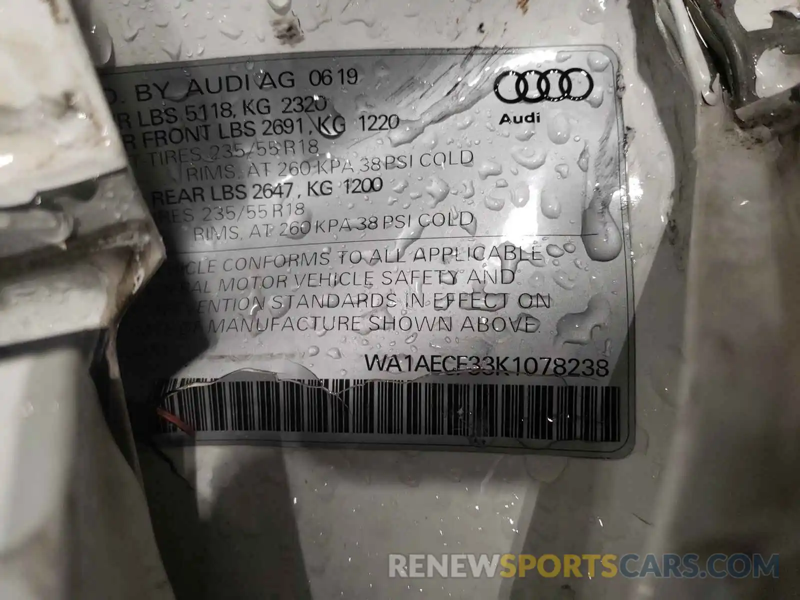 10 Фотография поврежденного автомобиля WA1AECF33K1078238 AUDI Q3 2019