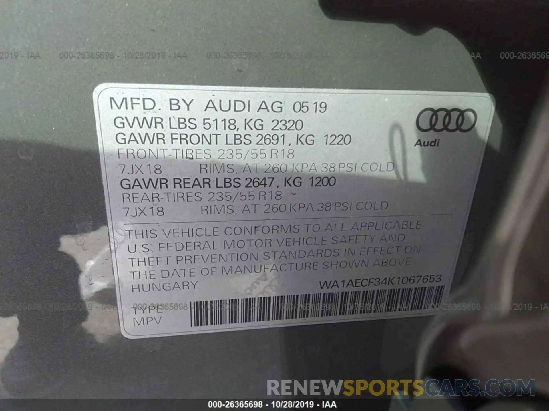 9 Photograph of a damaged car WA1AECF34K1067653 AUDI Q3 2019