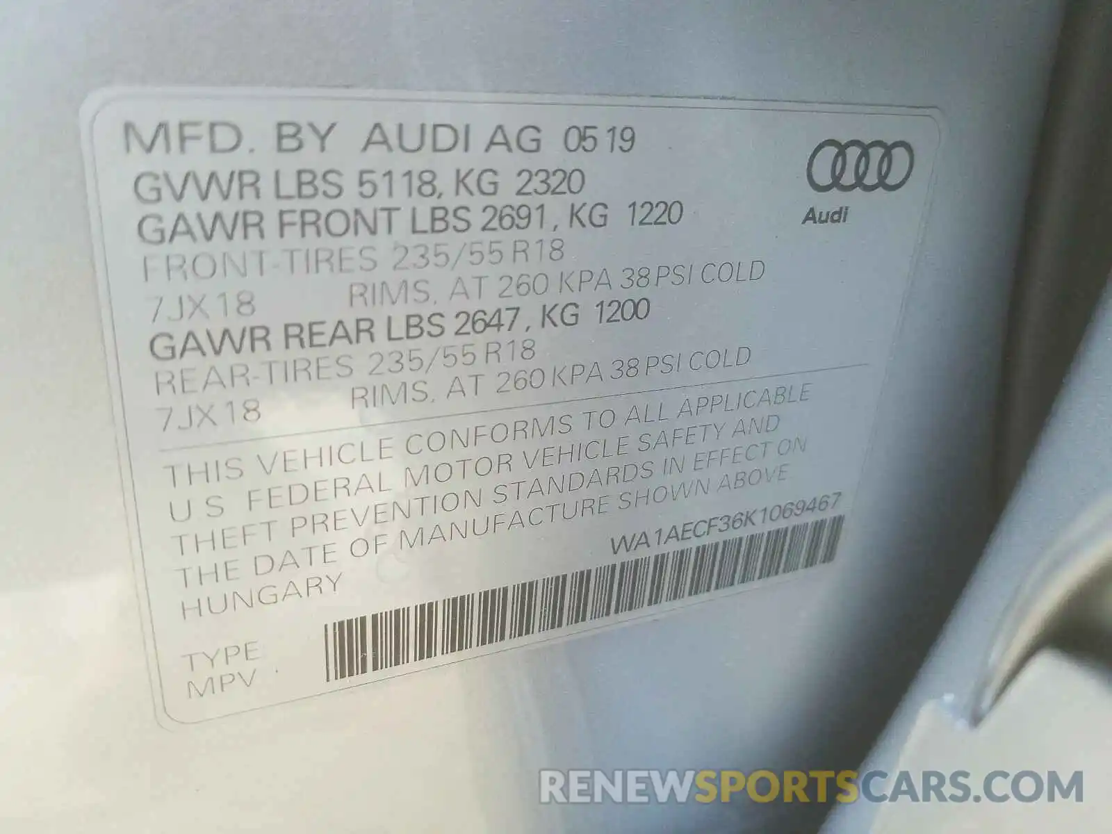 10 Фотография поврежденного автомобиля WA1AECF36K1069467 AUDI Q3 2019