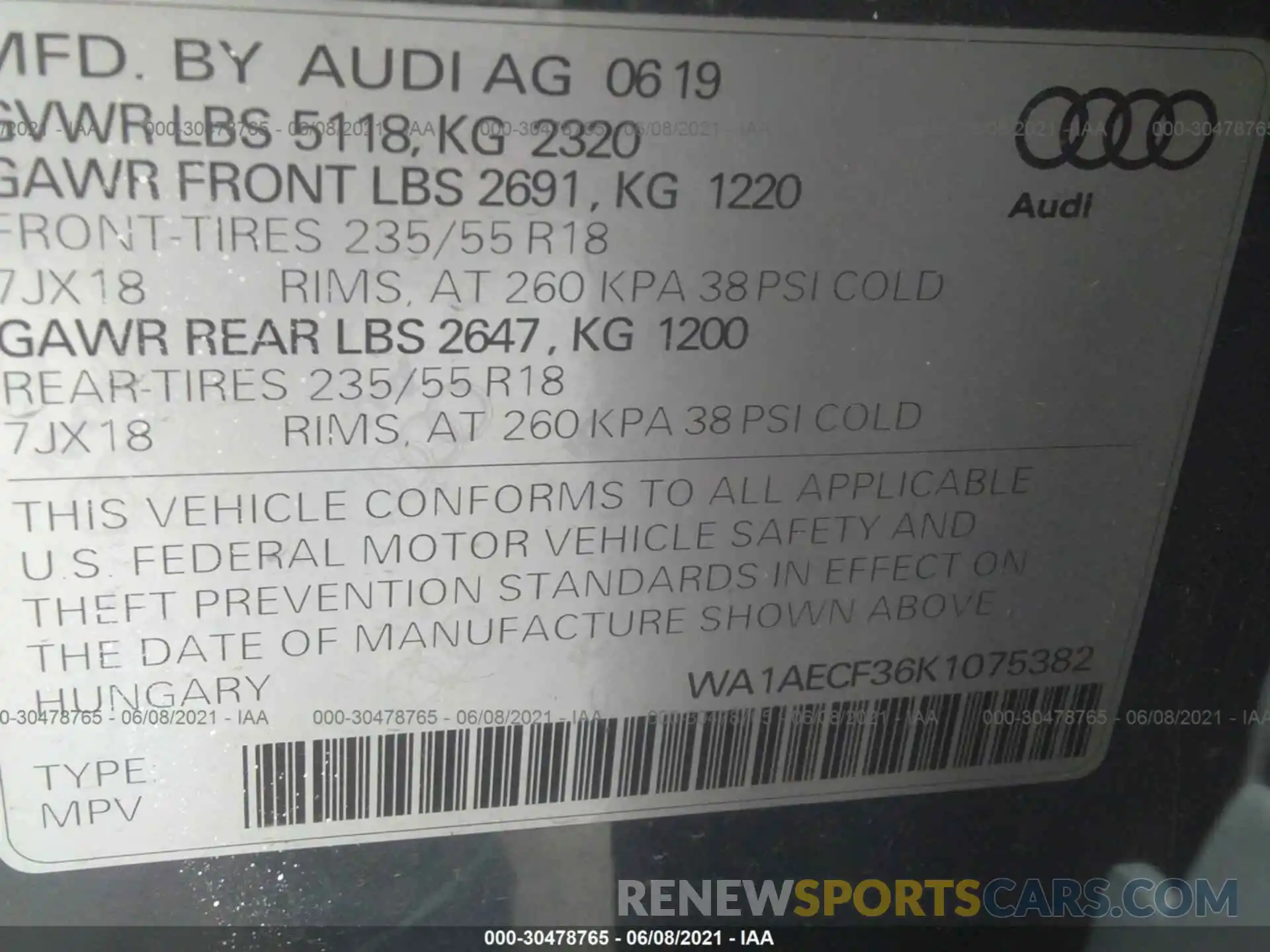 9 Фотография поврежденного автомобиля WA1AECF36K1075382 AUDI Q3 2019