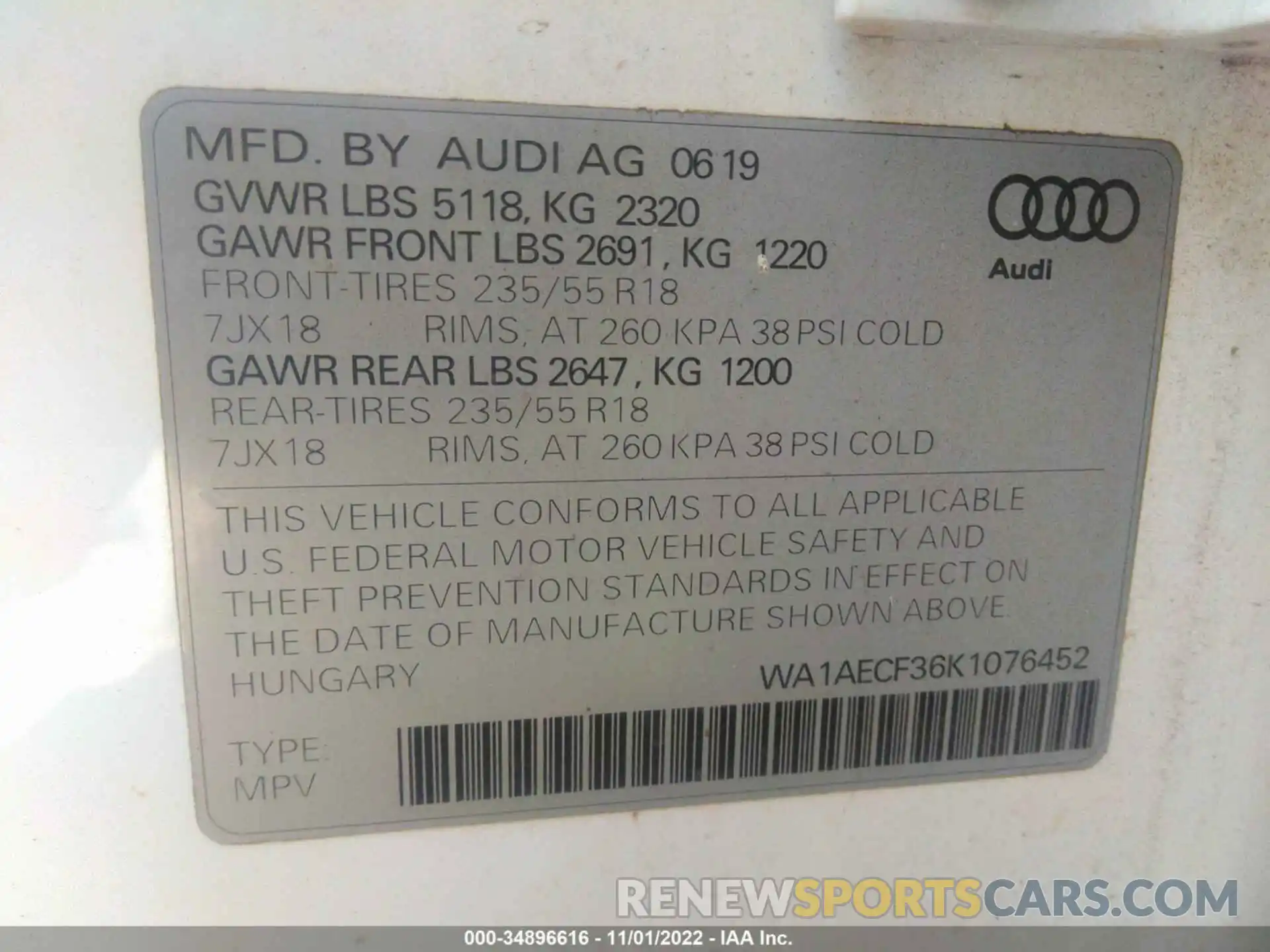 9 Photograph of a damaged car WA1AECF36K1076452 AUDI Q3 2019