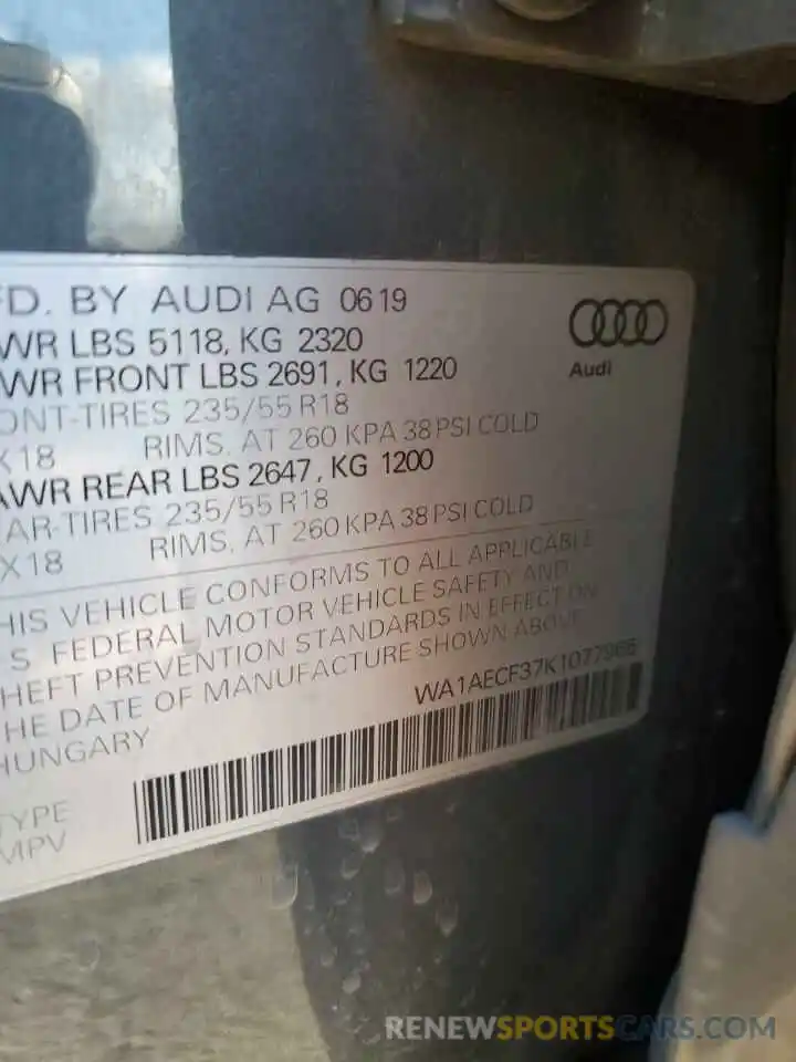 13 Фотография поврежденного автомобиля WA1AECF37K1077965 AUDI Q3 2019