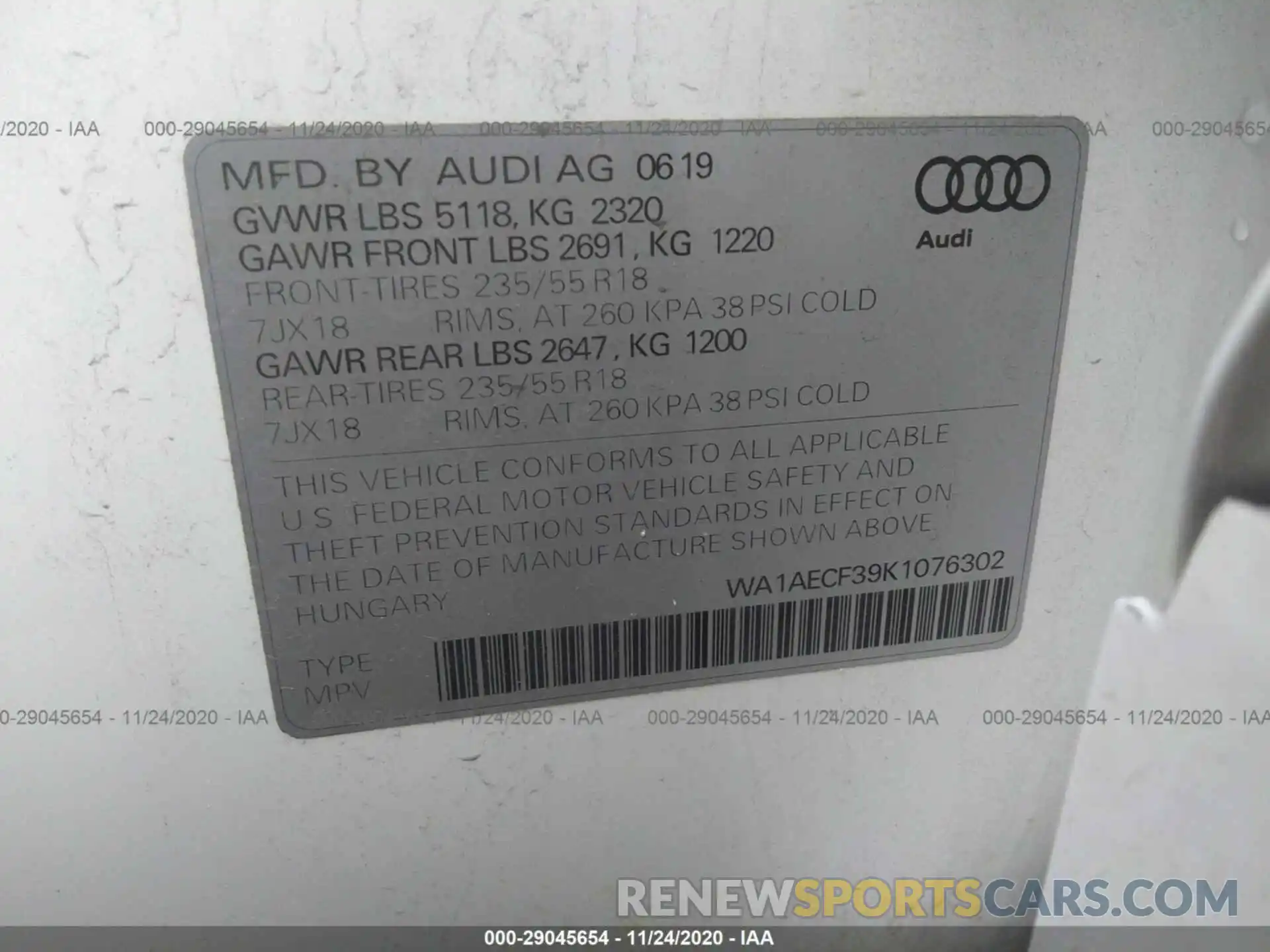 9 Фотография поврежденного автомобиля WA1AECF39K1076302 AUDI Q3 2019