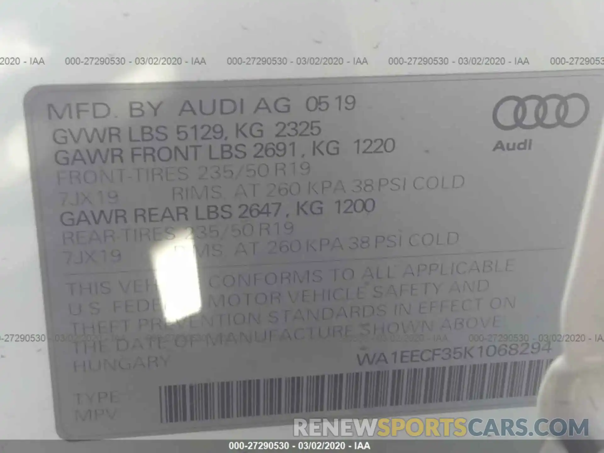 9 Фотография поврежденного автомобиля WA1EECF35K1068294 AUDI Q3 2019