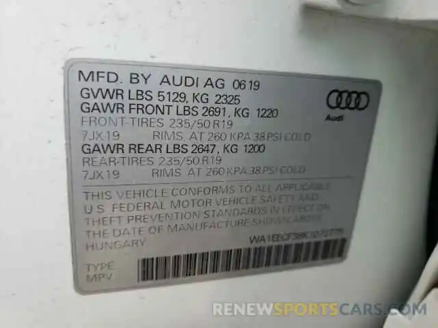 10 Фотография поврежденного автомобиля WA1EECF38K1072775 AUDI Q3 2019