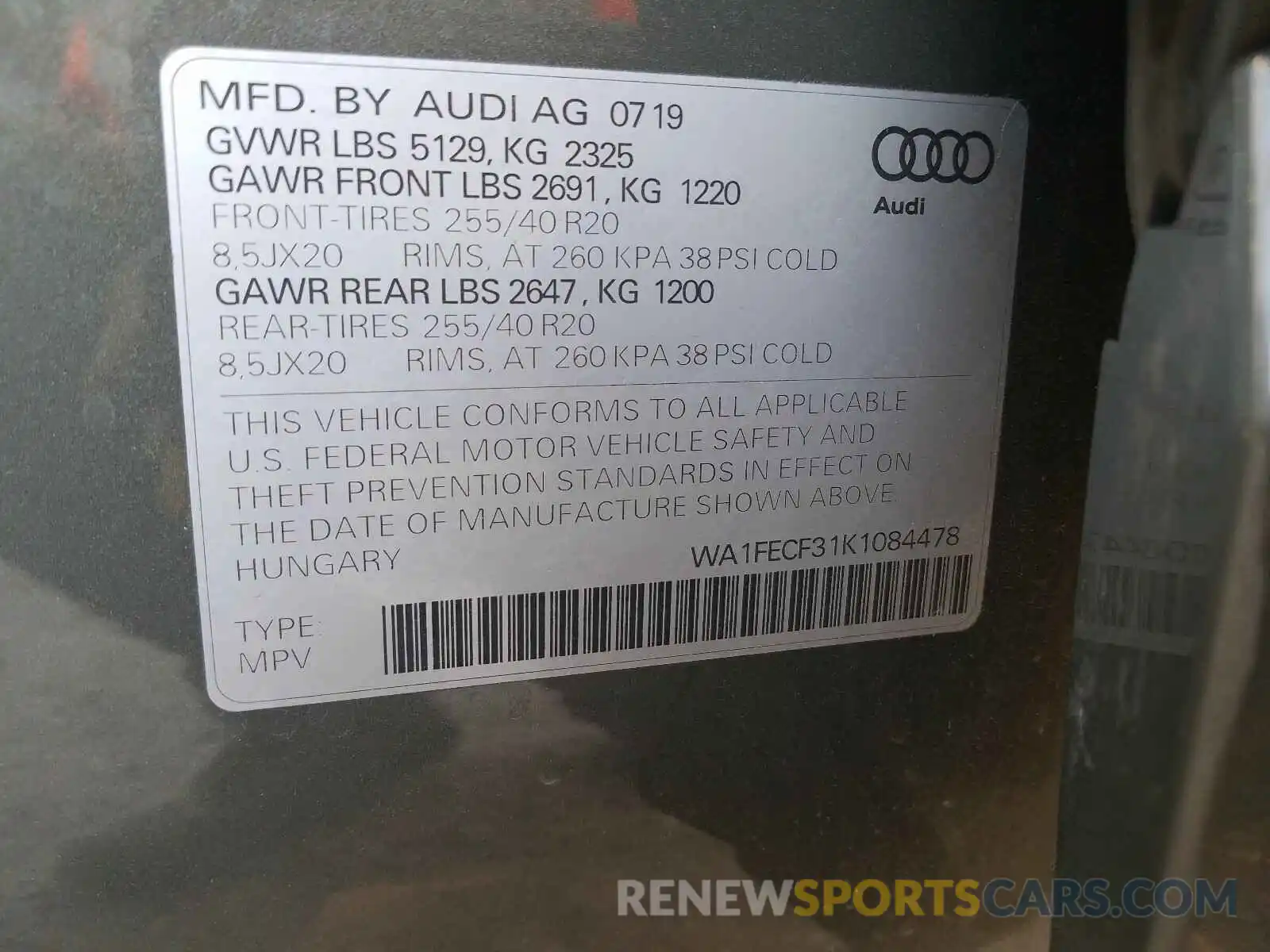 10 Фотография поврежденного автомобиля WA1FECF31K1084478 AUDI Q3 2019