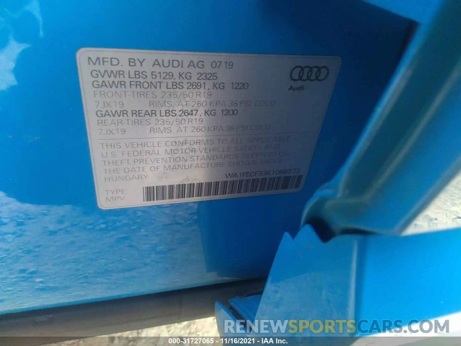 9 Фотография поврежденного автомобиля WA1FECF33K1088273 AUDI Q3 2019