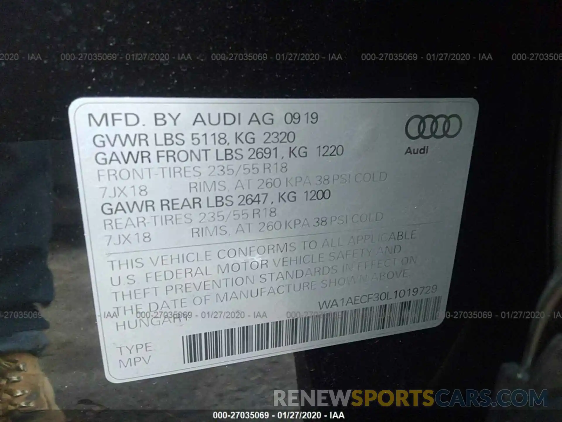 9 Фотография поврежденного автомобиля WA1AECF30L1019729 AUDI Q3 2020